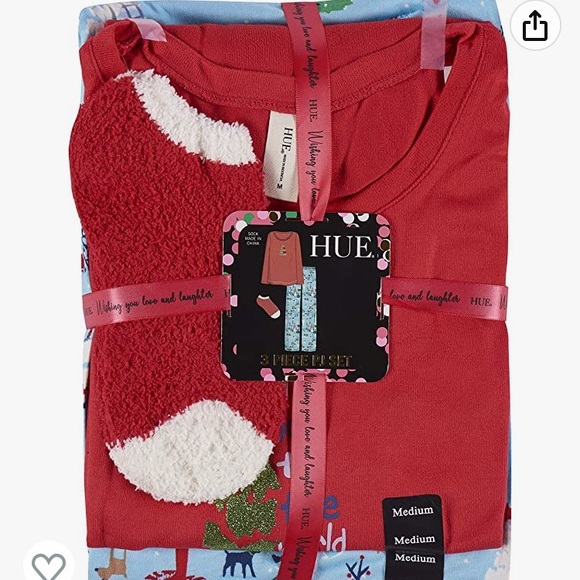 HUE Women's Printed Knit Tee and Pant 3 Piece Pajama Set - Picture 3 of 3